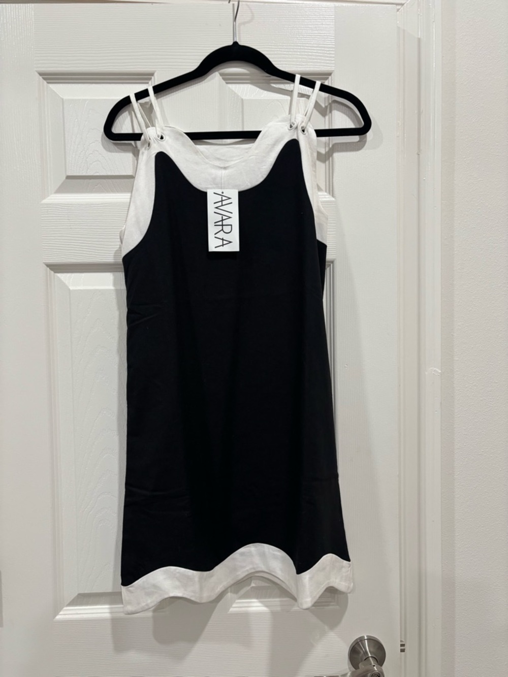 AVARA Black and White Contrast Tank Dress with Double-Strap Detail